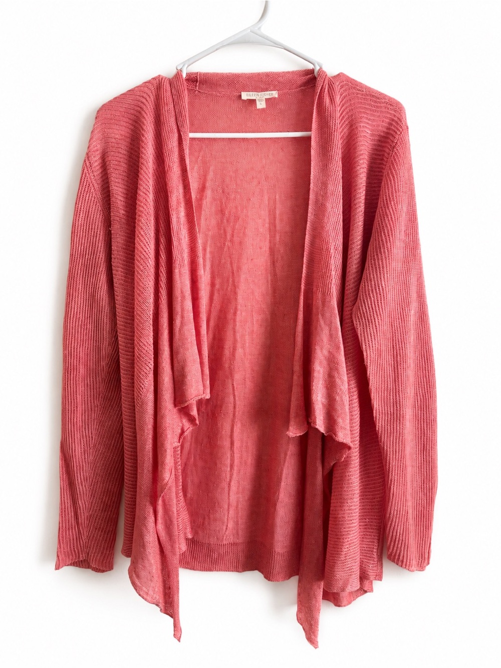 Eileen Fisher Coral Pink Organic Linen Open Front Cardigan Size Petite L